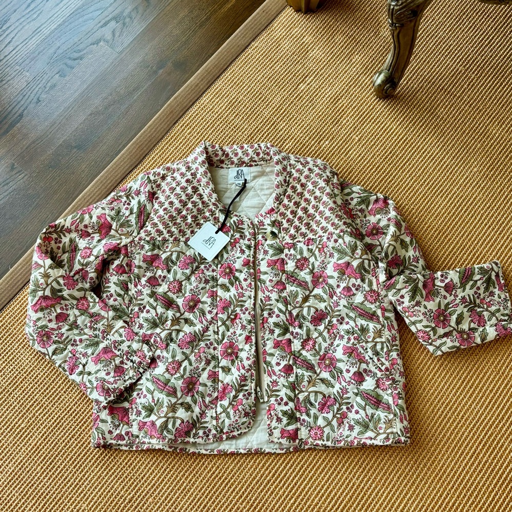 Floral quilted jacket in pink, cream, green